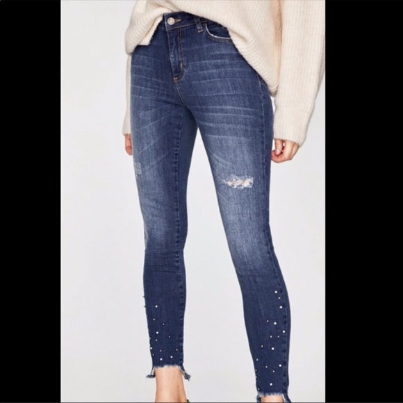zara beaded jeans